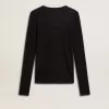 Schwarzes Damen-T-Shirt mit Rundhalsausschnitt