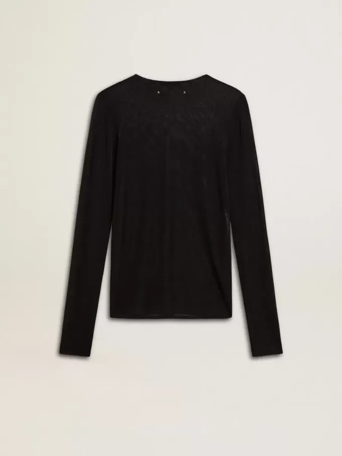 Schwarzes Damen-T-Shirt mit Rundhalsausschnitt