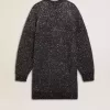 Schwarzes Damenkleid mit Rundhalsausschnitt und silbernen Pailletten