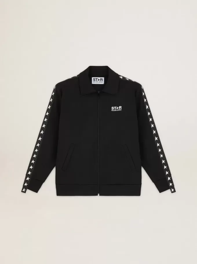 Schwarzes Herren-Sweatshirt mit Reißverschluss und weißen Sternen