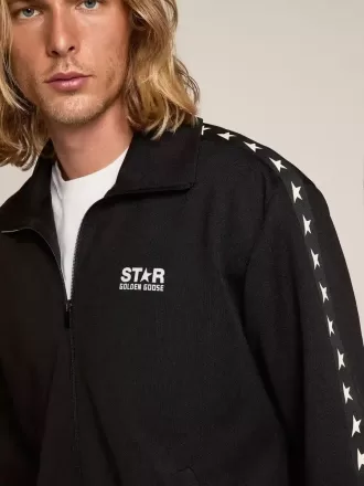 Schwarzes Herren-Sweatshirt mit Reißverschluss und weißen Sternen