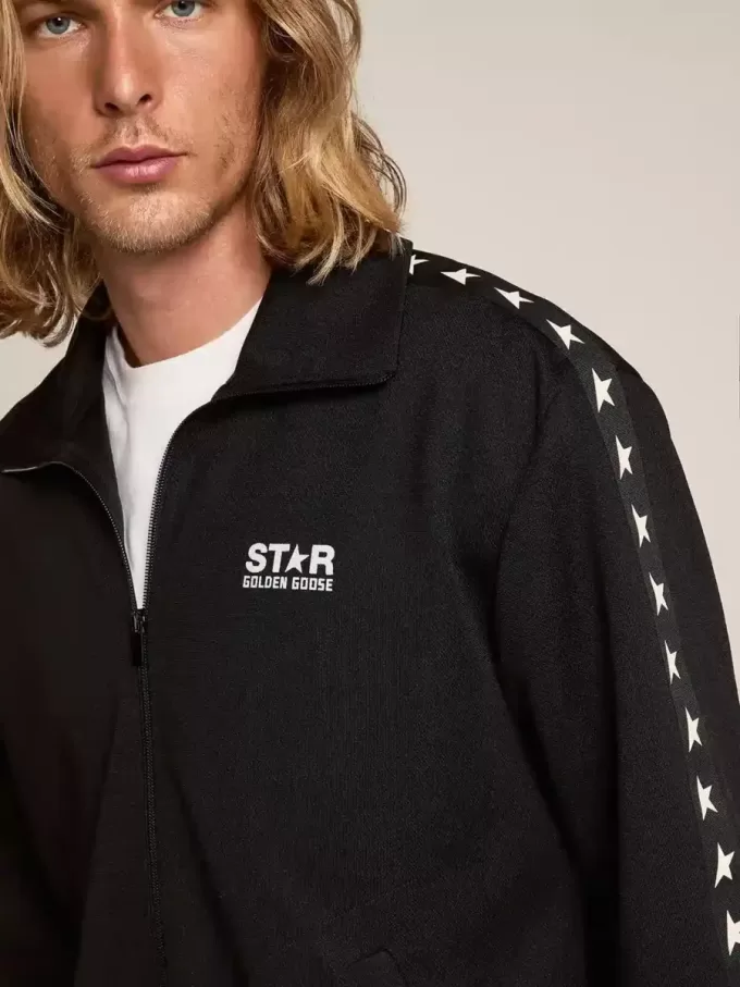 Schwarzes Herren-Sweatshirt mit Reißverschluss und weißen Sternen