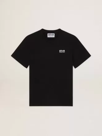 Schwarzes Herren-T-Shirt mit kontrastierendem weißem Logo und Stern