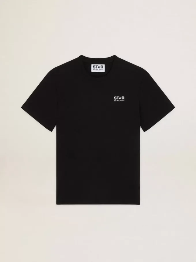 Schwarzes Herren-T-Shirt mit kontrastierendem weißem Logo und Stern