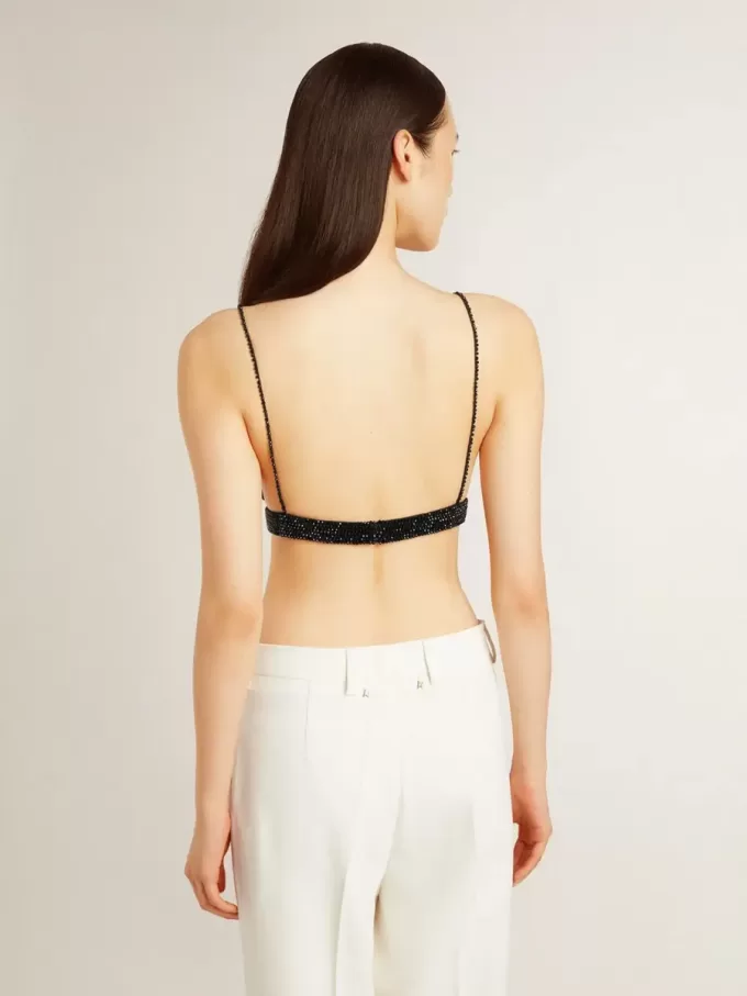 Schwarzes Häkeloberteil für Damen mit Kristallen