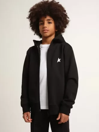 Schwarzes Kapuzensweatshirt mit kontrastierendem weißen Stern und Logo