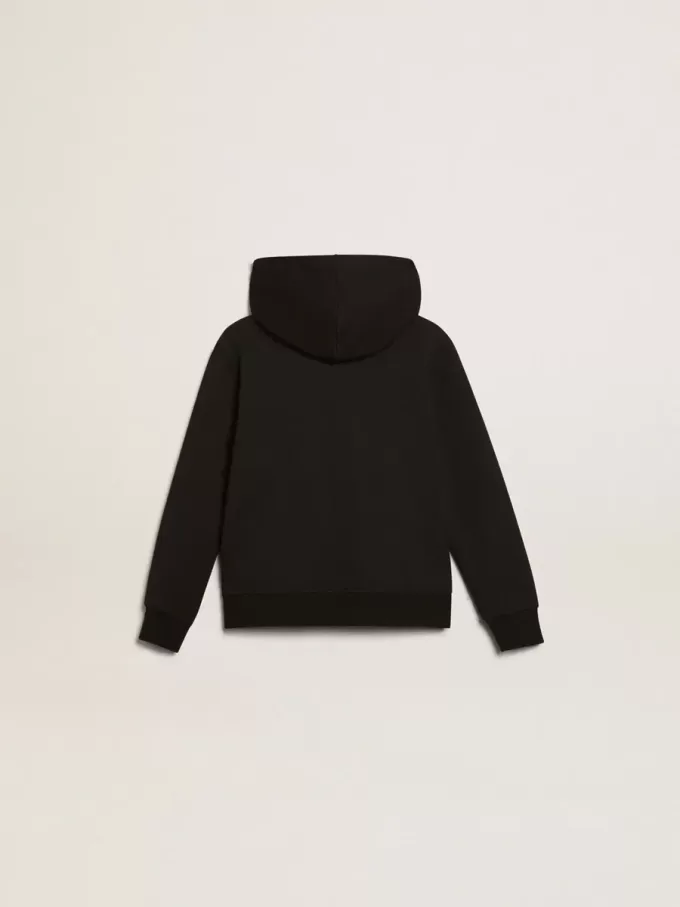Schwarzes Kapuzensweatshirt mit kontrastierendem weißen Stern und Logo