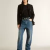 Schwarzes Mesh-Strickoberteil mit Pailletten und kontrastierenden Details