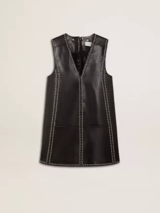 Schwarzes Nappalederkleid für Damen mit Nieten