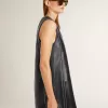 Schwarzes Nappalederkleid für Damen mit Nieten