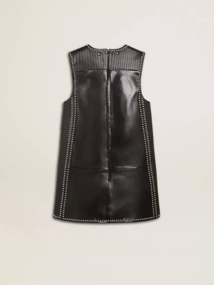 Schwarzes Nappalederkleid für Damen mit Nieten