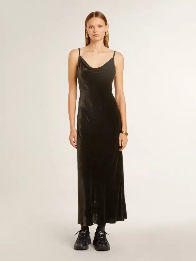 Schwarzes Slipdress für Damen mit Samteffekt