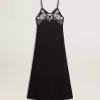 Schwarzes Slipdress für Damen mit Stickerei