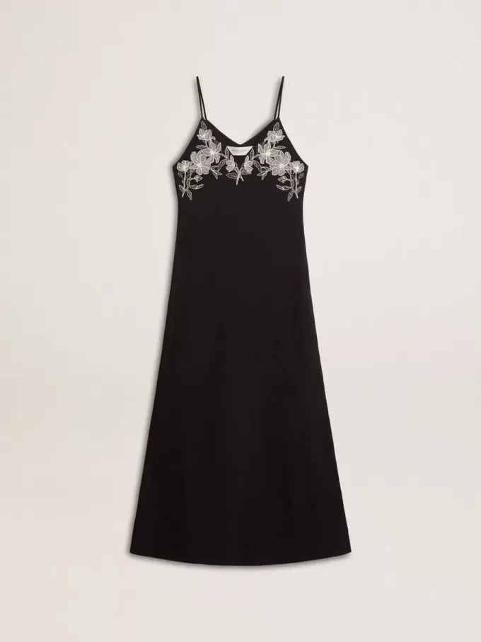 Schwarzes Slipdress für Damen mit Stickerei