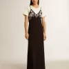 Schwarzes Slipdress für Damen mit Stickerei