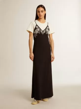 Schwarzes Slipdress für Damen mit Stickerei
