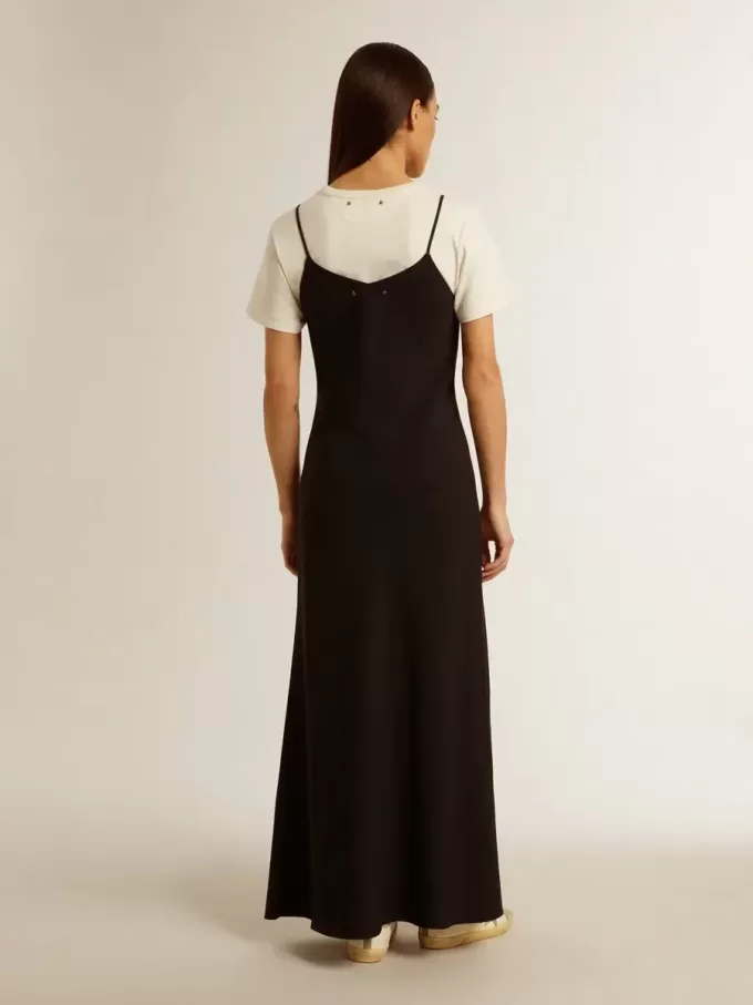 Schwarzes Slipdress für Damen mit Stickerei