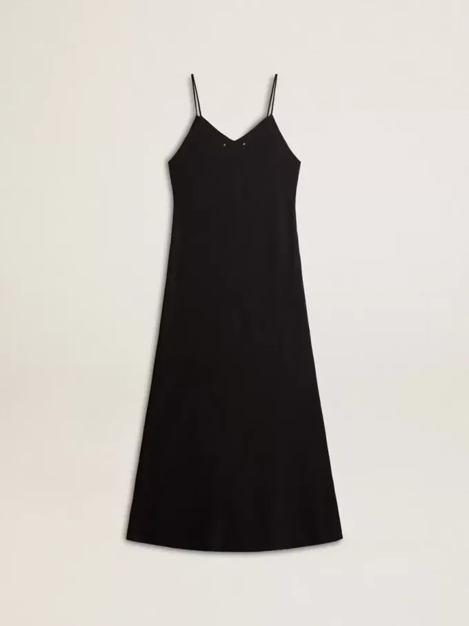 Schwarzes Slipdress für Damen mit Stickerei