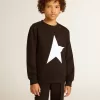 Schwarzes Sweatshirt für Jungen mit weißem Maxi-Stern auf der Vorderseite
