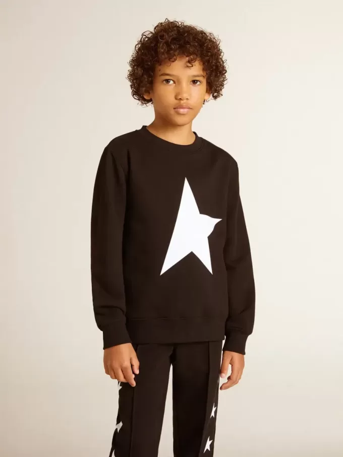 Schwarzes Sweatshirt für Jungen mit weißem Maxi-Stern auf der Vorderseite