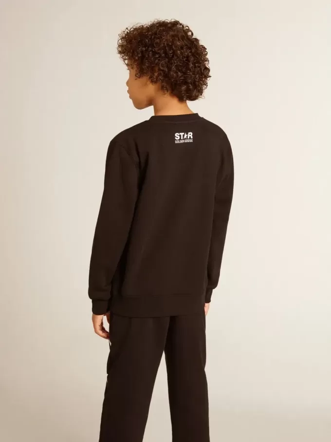 Schwarzes Sweatshirt für Jungen mit weißem Maxi-Stern auf der Vorderseite