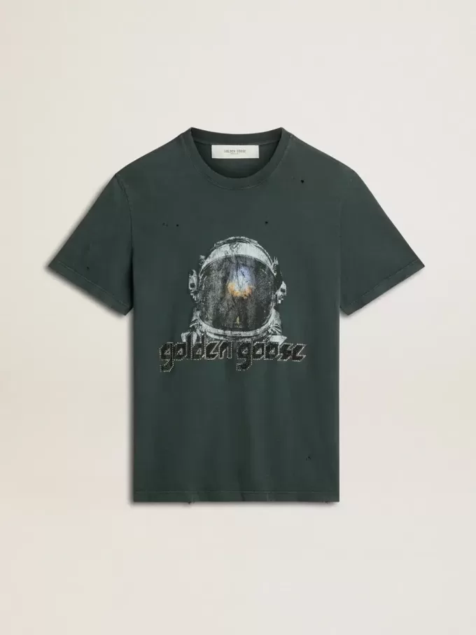 Schwarzes T-Shirt mit mehrfarbigem Aufdruck