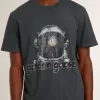 Schwarzes T-Shirt mit mehrfarbigem Aufdruck
