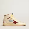 Sky-Star aus beigem Nylon und Nappa mit granatrotem Wildlederstern