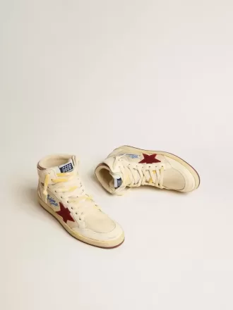 Sky-Star aus beigem Nylon und Nappa mit granatrotem Wildlederstern