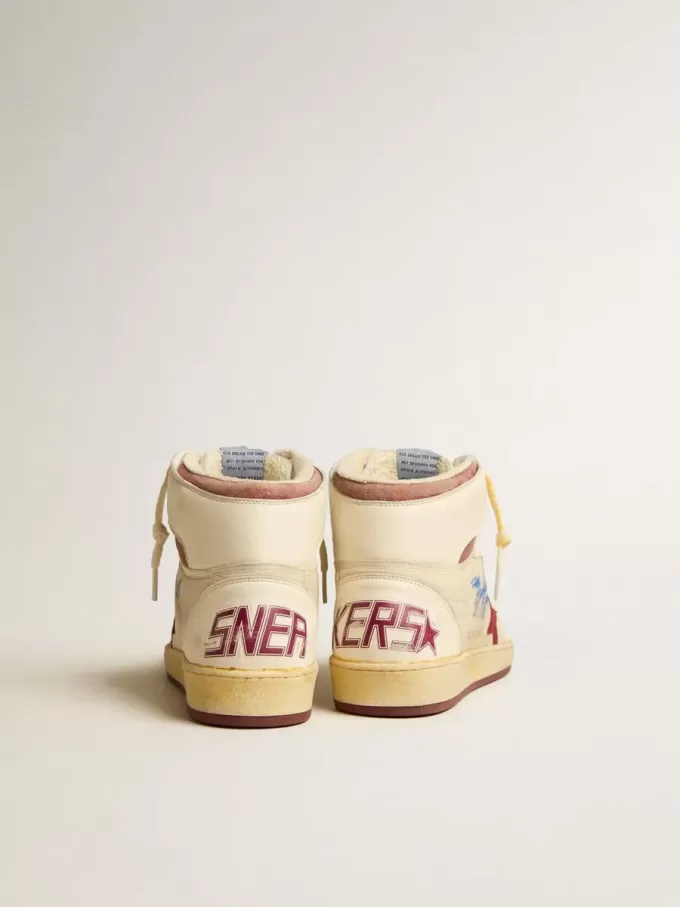 Sky-Star aus beigem Nylon und Nappa mit granatrotem Wildlederstern