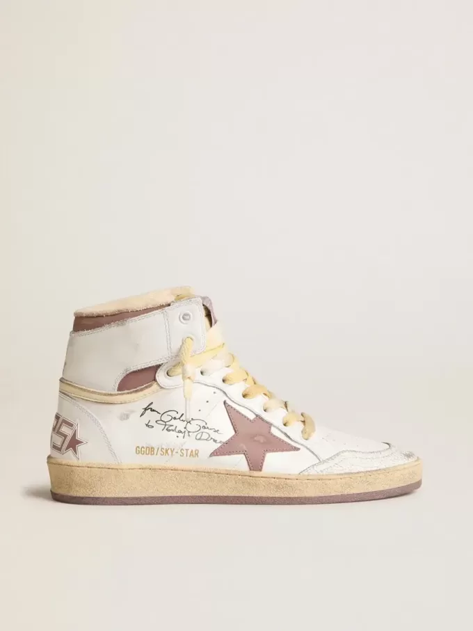 Sky-Star aus weißem Leder mit rosa Lederstern