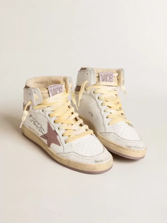 Sky-Star aus weißem Leder mit rosa Lederstern