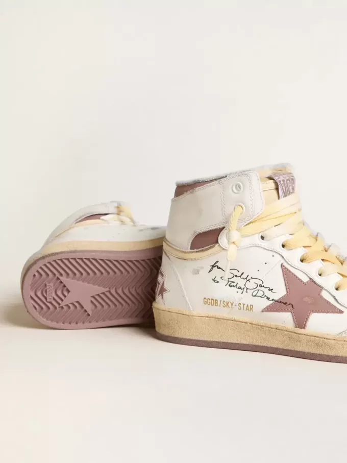 Sky-Star aus weißem Leder mit rosa Lederstern
