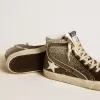 Slide-Sneaker für Damen in Schwarz und Silberglitter mit Lederstern und Metallic-Flash
