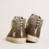 Slide-Sneaker für Damen in Schwarz und Silberglitter mit Lederstern und Metallic-Flash