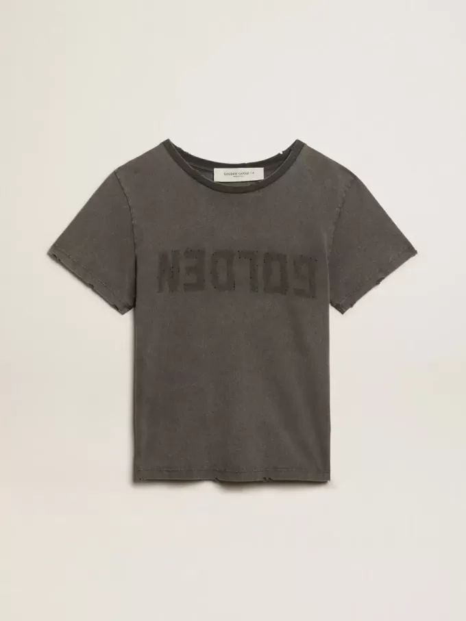 Slim-Fit-T-Shirt in Anthrazitgrau mit Used-Look