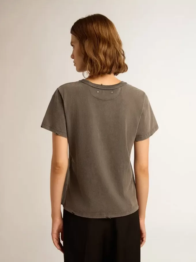 Slim-Fit-T-Shirt in Anthrazitgrau mit Used-Look