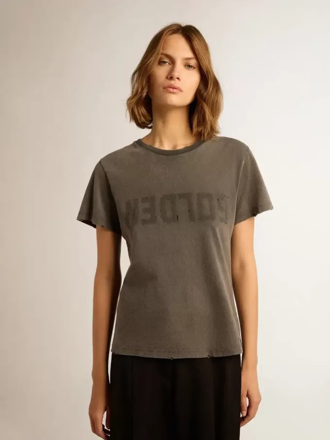 Slim-Fit-T-Shirt in Anthrazitgrau mit Used-Look