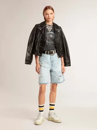 Damen-Bermudashorts aus Denim mit Used-Effekt
