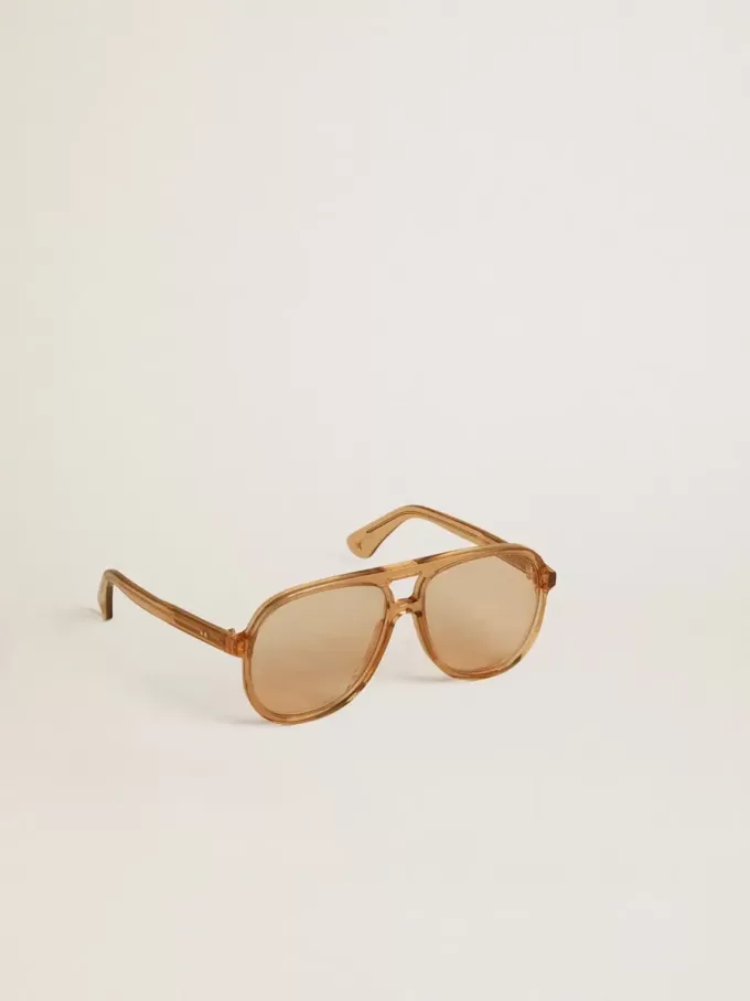 Sonnenbrille im Aviator-Stil mit honigfarbenem Rahmen und Gläsern