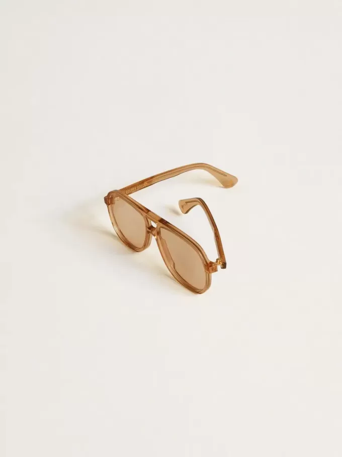 Sonnenbrille im Aviator-Stil mit honigfarbenem Rahmen und Gläsern