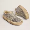 Space-Star-Schuhe für Damen in Silberglitzer mit Lammfellfutter