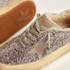 Space-Star-Schuhe für Damen in Silberglitzer mit Lammfellfutter