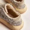 Space-Star-Schuhe für Damen in Silberglitzer mit Lammfellfutter
