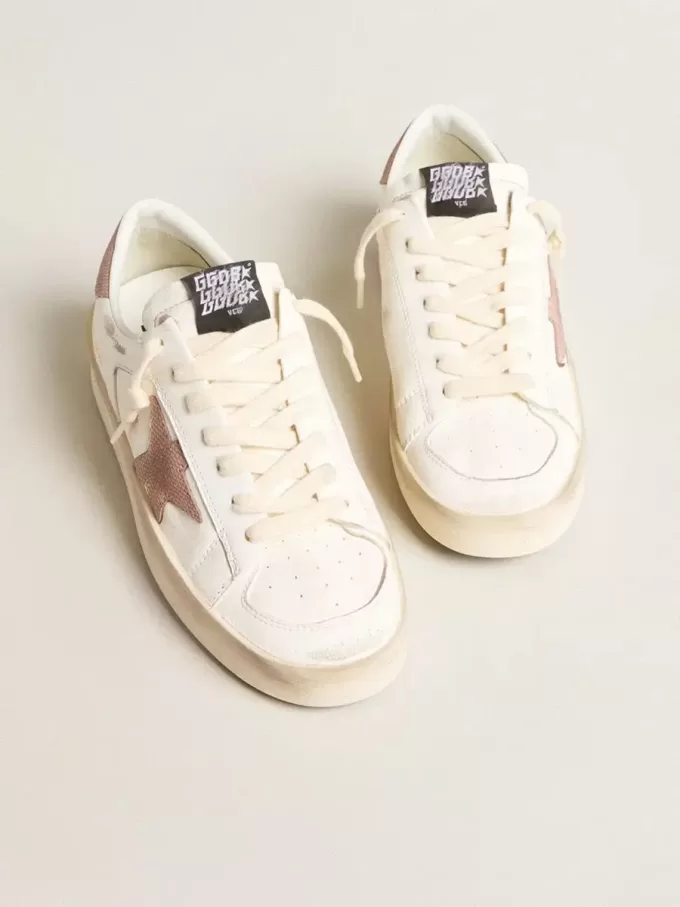Stardan Sneakers mit rosa strukturiertem Lederstern und Fersenlasche Stardan Sneakers mit rosa strukturiertem Lederstern und Fersenlasche