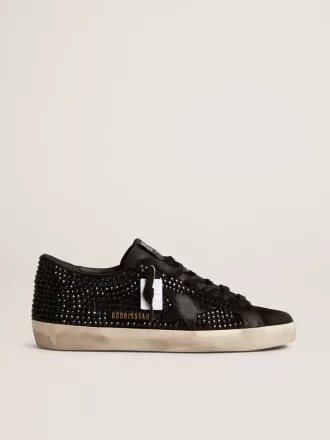Super-Star aus schwarzem Wildleder mit Swarovski-Kristallen und schwarzem Wildlederstern