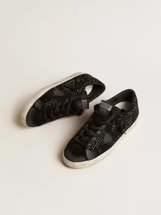 Super-Star aus schwarzem Wildleder mit Swarovski-Kristallen und schwarzem Wildlederstern
