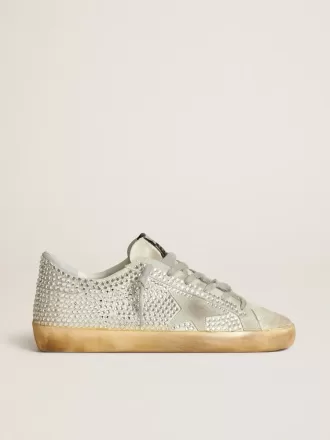 Super-Star für Damen aus gealtertem weißem Nubukleder mit Swarovski-Kristallen Super-Star für Damen aus gealtertem weißem Nubukleder mit Swarovski-Kristallen