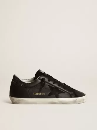 Super-Star für Damen aus schwarzem Nappaleder mit schwarzem Stern und glitzernder Fersenlasche Super-Star für Damen aus schwarzem Nappaleder mit schwarzem Stern und glitzernder Fersenlasche