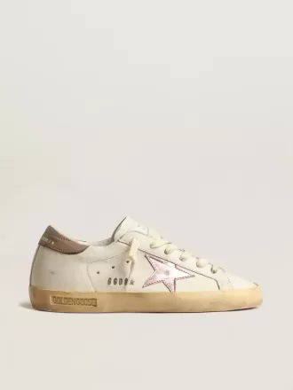Super-Star für Damen aus weißem Nappaleder mit rosa Metallic-Lederstern Super-Star für Damen aus weißem Nappaleder mit rosa Metallic-Lederstern
